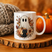 Personalized Cute Ghost and Black Cat Autumn Mug Magische Mok