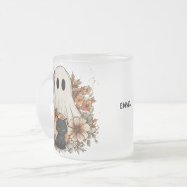 Personalized Cute Ghost and Black Cat Autumn Mug Matglas Koffiemok