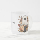 Personalized Cute Ghost and Black Cat Autumn Mug Matglas Koffiemok (Voorkant rechts)