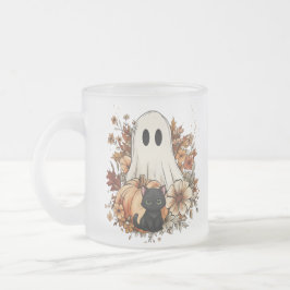 Personalized Cute Ghost and Black Cat Autumn Mug Matglas Koffiemok