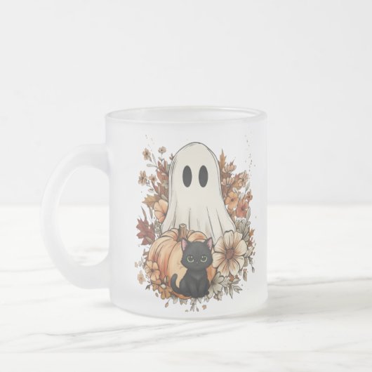 Personalized Cute Ghost and Black Cat Autumn Mug Matglas Koffiemok (Links)