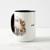 Personalized Cute Ghost and Black Cat Autumn Mug Mok (Voorkant links)
