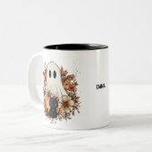 Personalized Cute Ghost and Black Cat Autumn Mug Tweekleurige Koffiemok (Voorkant links)