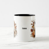 Personalized Cute Ghost and Black Cat Autumn Mug Tweekleurige Koffiemok (Center)