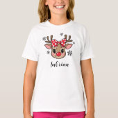 Personalized Cute Girl Reindeer Red Bow Christmas T-shirt (Voorkant)