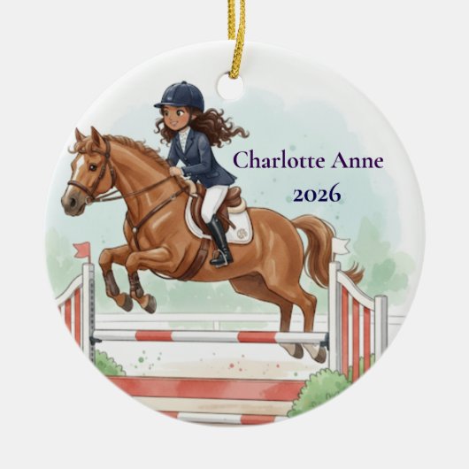 Personalized Cute Girls Horse Show Jumping Keramisch Ornament (Voorkant)