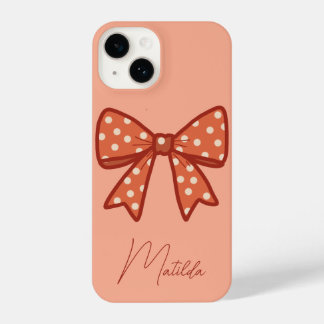 Personalized Cute girly gingham bow ribbon iPhone 14 Hoesje