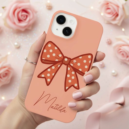 Personalized Cute girly gingham bow ribbon  iPhone Hoesje