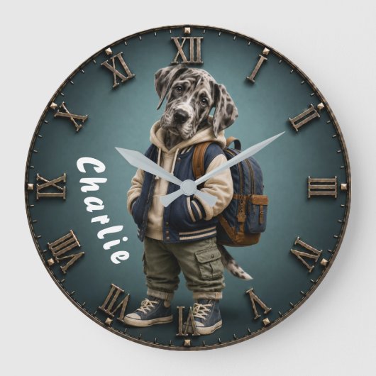 Personalized Cute Great Dane Puppy Backpack Grote Klok (Voorkant)
