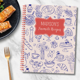 Personalized Cute Hand Drawn Food Flower Recipe Notitieboek