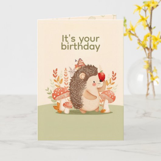Personalized Cute Hedgehog Birthday Card Kaart (Gele Bloem)