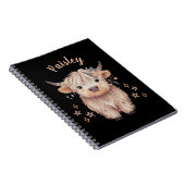 Personalized Cute Highland Cow Notebook Black Notitieboek (Rechterzijde)