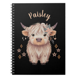 Personalized Cute Highland Cow Notebook Black Notitieboek