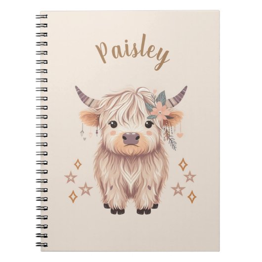Personalized Cute Highland Cow Notebook Notitieboek (Voorkant)