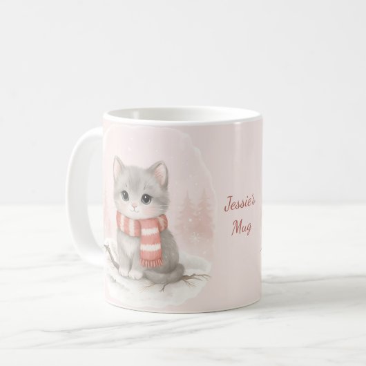 Personalized Cute Kitten Winter Mug Koffiemok (Voorkant links)