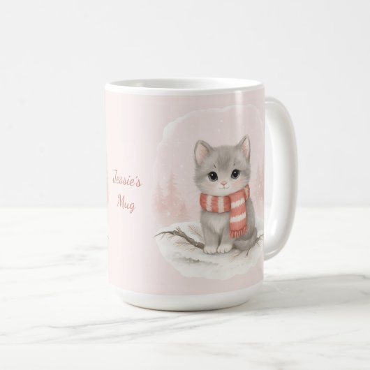 Personalized Cute Kitten Winter Mug Koffiemok (Voorkant rechts)