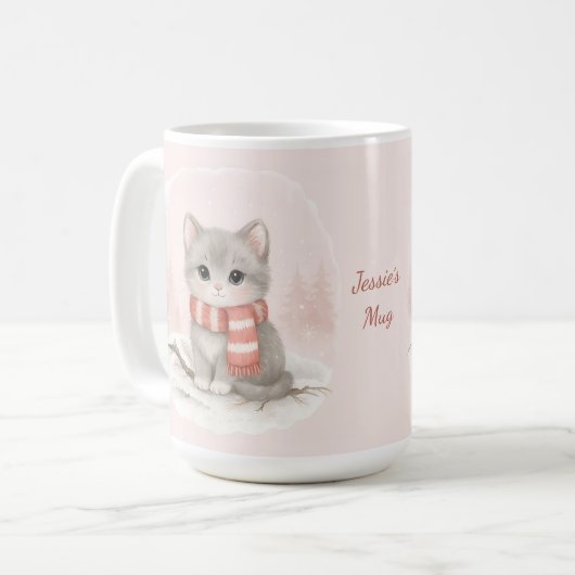 Personalized Cute Kitten Winter Mug Koffiemok (Voorkant links)