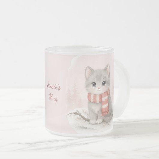 Personalized Cute Kitten Winter Mug Matglas Koffiemok (Voorkant rechts)