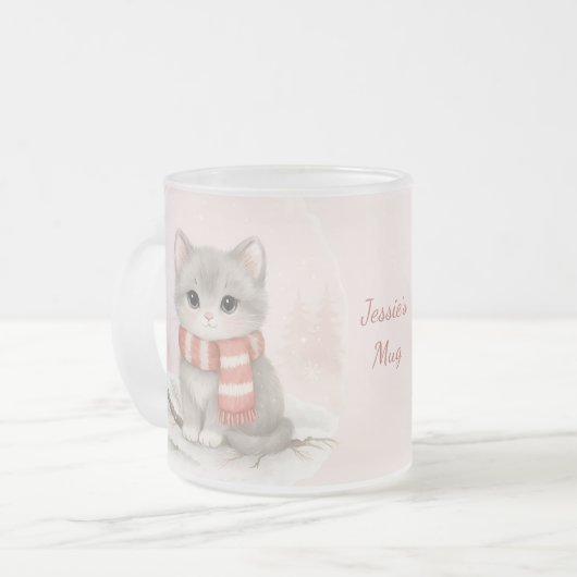 Personalized Cute Kitten Winter Mug Matglas Koffiemok (Voorkant links)