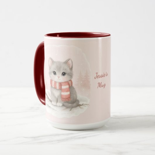 Personalized Cute Kitten Winter Mug Mok (Voorkant links)