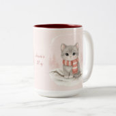 Personalized Cute Kitten Winter Mug Tweekleurige Koffiemok (Voorkant rechts)