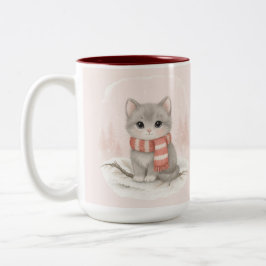 Personalized Cute Kitten Winter Mug Tweekleurige Koffiemok