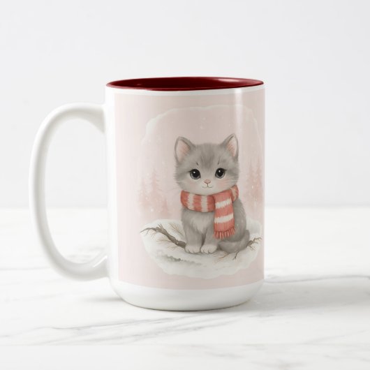 Personalized Cute Kitten Winter Mug Tweekleurige Koffiemok (Links)