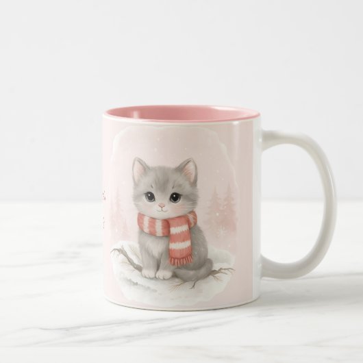 Personalized Cute Kitten Winter Mug Tweekleurige Koffiemok (Rechts)