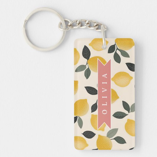 Personalized Cute Lemon Pattern Fresh Summer Sleutelhanger (Voorkant)