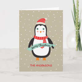 Personalized Cute Little Christmas Penguin Feestdagen Kaart