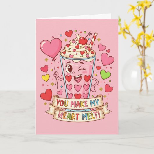 Personalized Cute Love Milkshake Valentine Kaart (Gele Bloem)