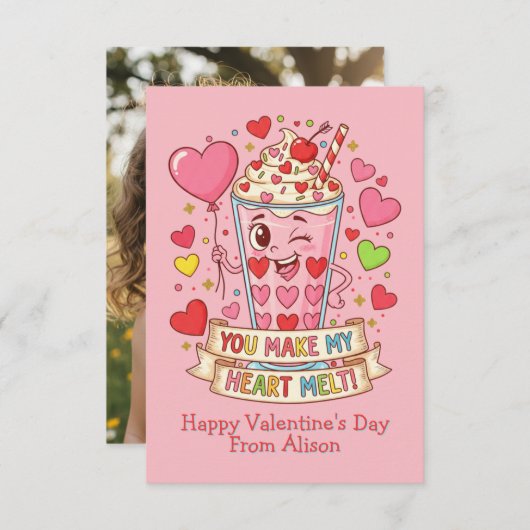 Personalized Cute Milkshake Classroom Valentine (Voorkant / Achterkant)