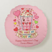 Personalized Cute Milkshake Valentine Rond Kussen (Voorkant)