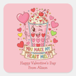 Personalized Cute Milkshake Valentine Vierkante Sticker