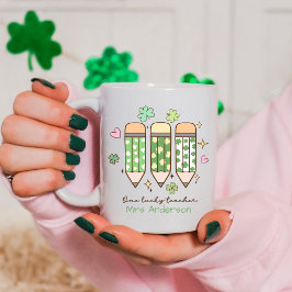 Personalized Cute One Lucky Teacher Retro Pencil Koffiemok