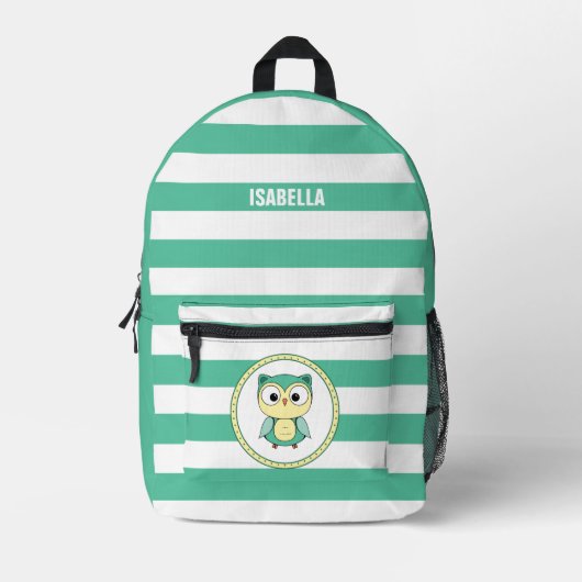 Personalized Cute Owl Stripped Backpack Bedrukte Rugzak (Voorkant)