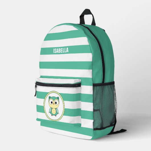 Personalized Cute Owl Stripped Backpack Bedrukte Rugzak (Achterkant Hoek Rechts)