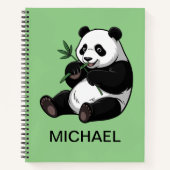 Personalized Cute Panda Bear Greenery Bamboo Notitieboek (Voorkant)