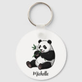 Personalized Cute Panda Bear With Greenery Bamboo Sleutelhanger (Voorkant)