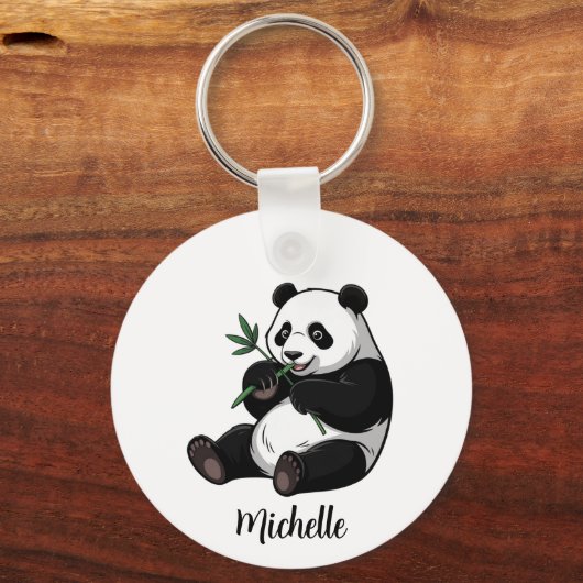 Personalized Cute Panda Bear With Greenery Bamboo Sleutelhanger (Achterkant)
