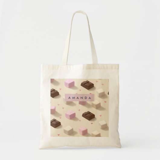 Personalized Cute Pastel Chocolate & Marshmallow Tote Bag (Voorkant)