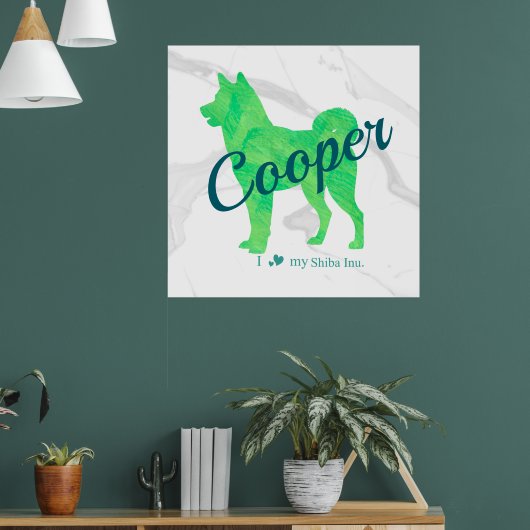 Personalized Cute Pastel Green Shiba Inu - Dog Poster (Woonkamer 1)