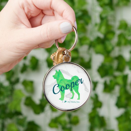 Personalized Cute Pastel Green Shiba Inu Keychain  (Hand)