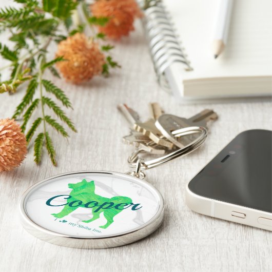 Personalized Cute Pastel Green Shiba Inu Keychain  (Zijkant)
