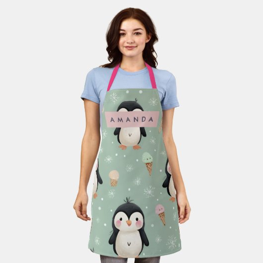 Personalized Cute Penguin & Ice Cream Pattern Schort (Gedragen)