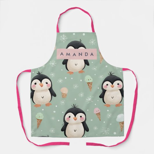 Personalized Cute Penguin & Ice Cream Pattern Schort (Voorkant)