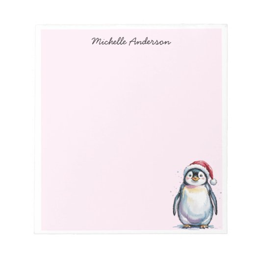 Personalized Cute Penguin in Santa Hat Christmas  Notitieblok (Voorkant)
