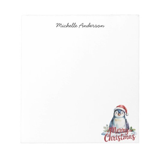Personalized Cute Penguin in Santa Hat Christmas  Notitieblok (Voorkant)