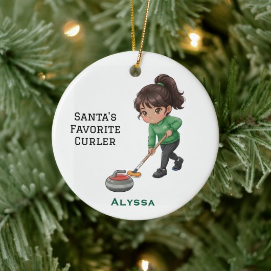 Personalized Cute Personalized Curler/Curling  Keramisch Ornament (Boom)