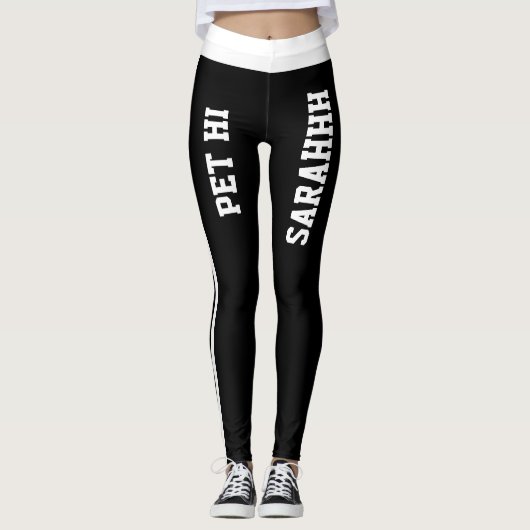 Personalized Cute Pet Cat Name Black White Stripes Leggings (Voorkant)